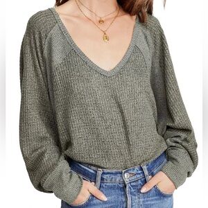 FREE PEOPLE We The Free Santa Clara Thermal Top LS Army Green Women's Medium